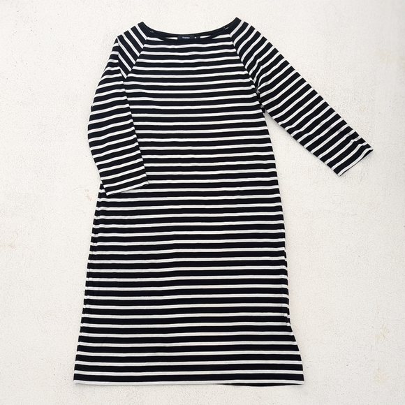 Theory | Lesnoy Stripe Cotton Cashmere Black White Dress Large Stretchy - Picture 6 of 11